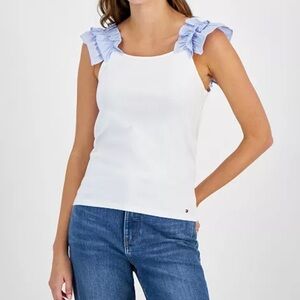 Tommy Hilfiger Women's Cotton Ruffle-Strap Tank Top White XL